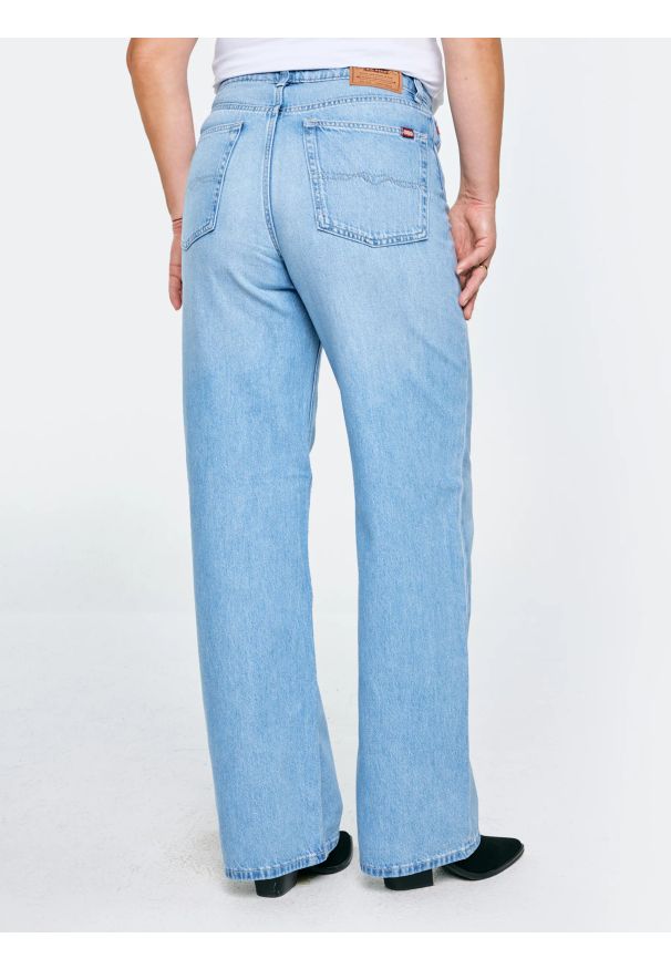 Big-Star - Jeansy damskie z szeroką nogawką niebieskie Atrea 195. Okazja: na co dzień. Stan: podwyższony. Kolor: niebieski. Styl: casual, klasyczny, retro, elegancki