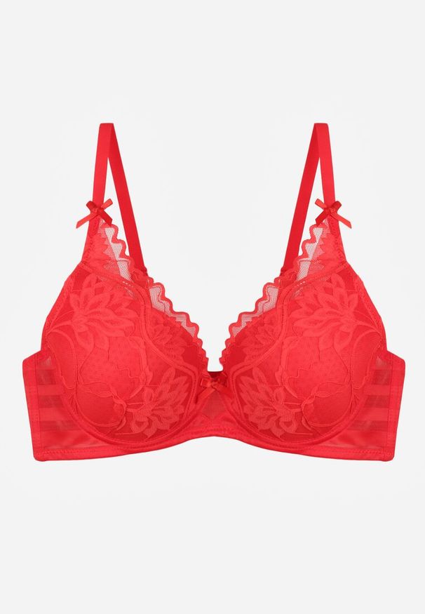 Renee - Czerwony Biustonosz Zdobiony Koronką i Kokardami Morgavia. Kolor: czerwony. Materiał: koronka. Wzór: koronka, aplikacja