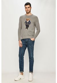 Polo Ralph Lauren - Sweter. Typ kołnierza: polo. Kolor: szary. Materiał: wełna, dzianina. Wzór: aplikacja #5