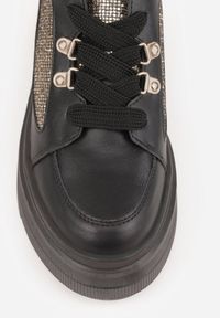 Born2be - Czarne Sneakersy VICES na Koturnie z Brokatem Elanatale. Okazja: na co dzień. Kolor: czarny. Obcas: na koturnie #7