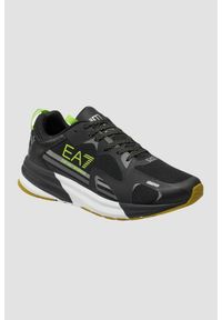 EA7 Emporio Armani - EA7 Czarne sneakersy z zielonym logo. Kolor: czarny