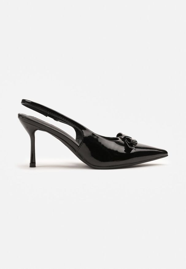Renee - Czarne Lakierowane Szpilki Vices Typu Slingback z Kokardą Dorozia. Okazja: na spotkanie biznesowe, na co dzień. Kolor: czarny. Materiał: lakier. Obcas: na szpilce. Styl: biznesowy, klasyczny, elegancki, casual. Wysokość obcasa: średni