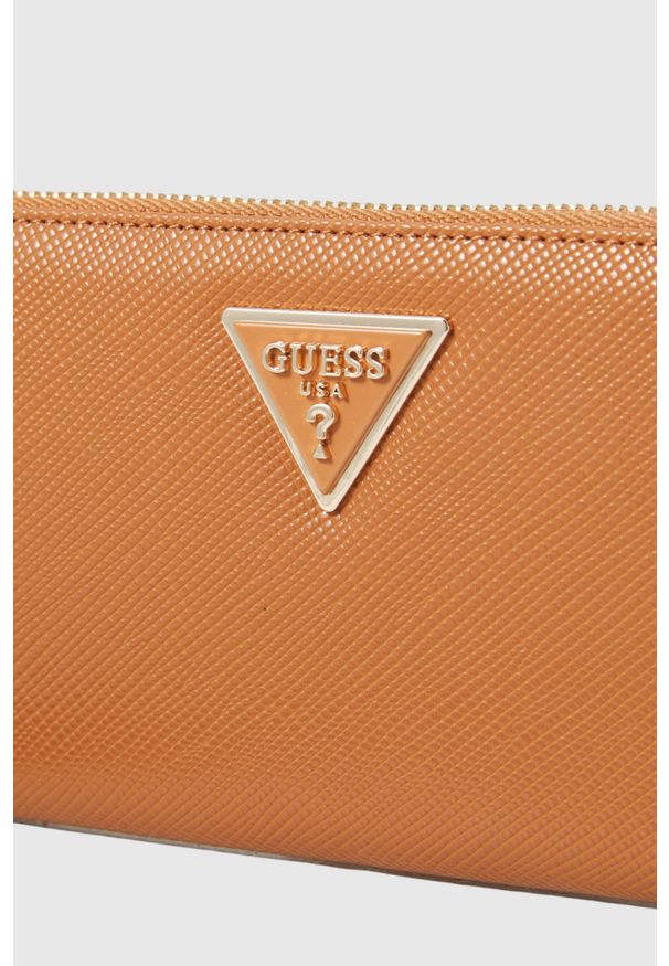 Guess - GUESS Brązowy duży portfel damski Laurel. Kolor: brązowy. Materiał: skóra ekologiczna