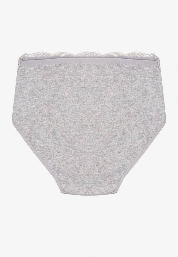 Born2be - Szare Bawełniane Majtki Figi z Koronkowymi Zdobieniami Idissa. Kolekcja: plus size. Kolor: szary. Materiał: koronka, bawełna. Wzór: aplikacja