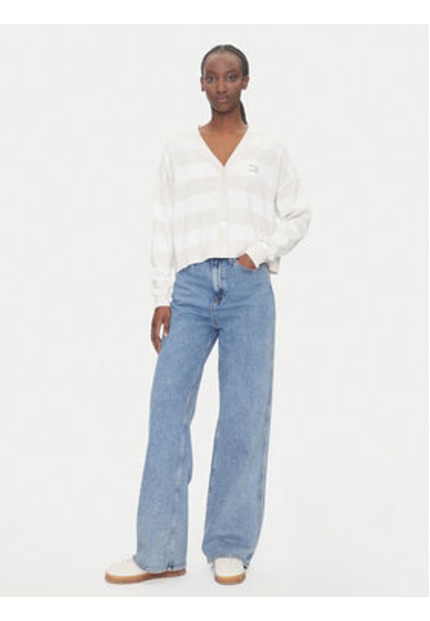 Tommy Jeans Kardigan DW0DW20968 Beżowy Relaxed Fit. Kolor: beżowy. Materiał: bawełna