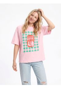 Reserved - T-shirt z nadrukiem - pastelowy róż. Kolor: różowy. Materiał: bawełna, dzianina. Wzór: nadruk #1