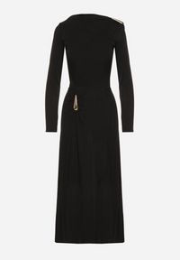 Born2be - Czarna Koktajlowa Sukienka Ozdobiona Metaliczną Aplikacją i Marszczeniem z Boku Retima. Kolor: czarny. Wzór: aplikacja. Styl: wizytowy #6