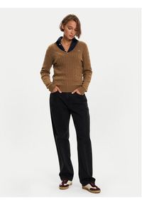 GANT - Gant Sweter 4800101 Brązowy Slim Fit. Kolor: brązowy. Materiał: bawełna #5