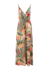 Born2be - Zielona Sukienka Caeede. Kolor: zielony. Długość rękawa: na ramiączkach. Wzór: kolorowy, aplikacja. Sezon: lato. Typ sukienki: kopertowe. Styl: wizytowy. Długość: maxi #5