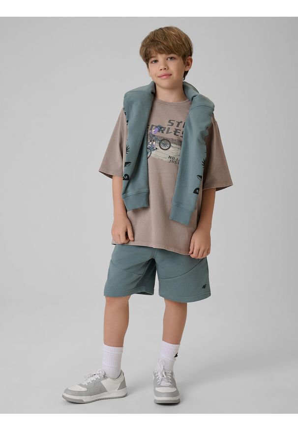 4f - 4F T-shirt loose z nadrukiem chłopięcy - szary 146/152 (10-12 lat). Okazja: na uczelnię, na co dzień, na spacer. Kolor: szary. Materiał: materiał, bawełna, dzianina. Wzór: nadruk. Sezon: lato. Styl: vintage, casual
