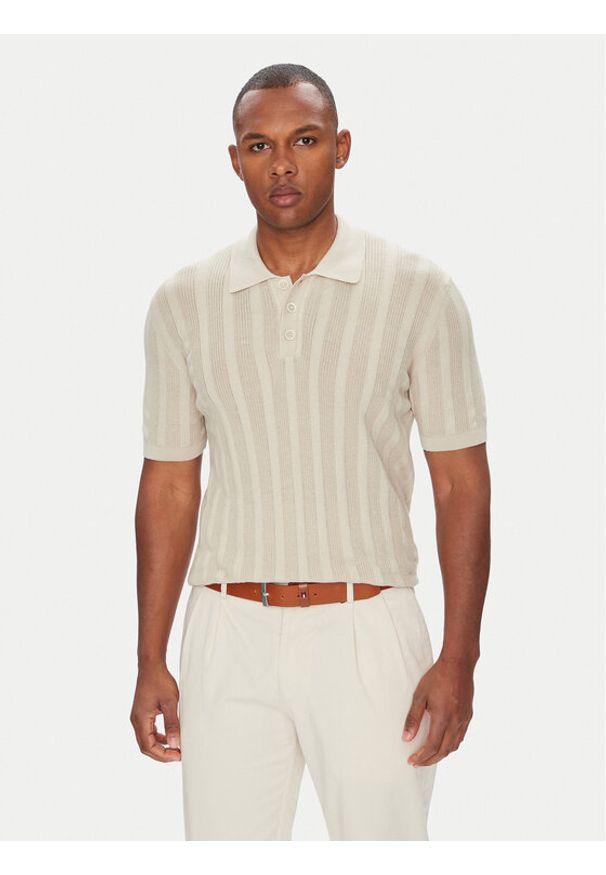 Baldessarini Polo B4 50024.5232 Beżowy Slim Fit. Typ kołnierza: polo. Kolor: beżowy. Materiał: bawełna
