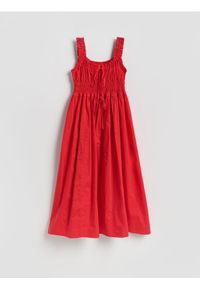 Reserved - Sukienka midi z lyocellem - czerwony. Kolor: czerwony. Materiał: bawełna. Długość: midi #1