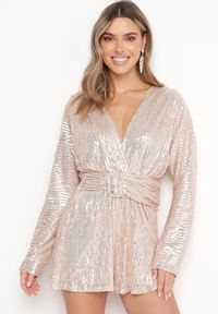 Born2be - Szampański Krótki Kombinezon w Cekiny z Paskiem Botalara. Kolor: złoty. Długość: krótkie #1