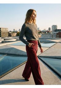 Sinsay - Prążkowane spodnie wide leg - bordowy. Kolor: czerwony #1