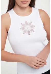 Twinset Milano - Top damski prążkowany z haftem TWINSET. Materiał: prążkowany. Wzór: haft #4