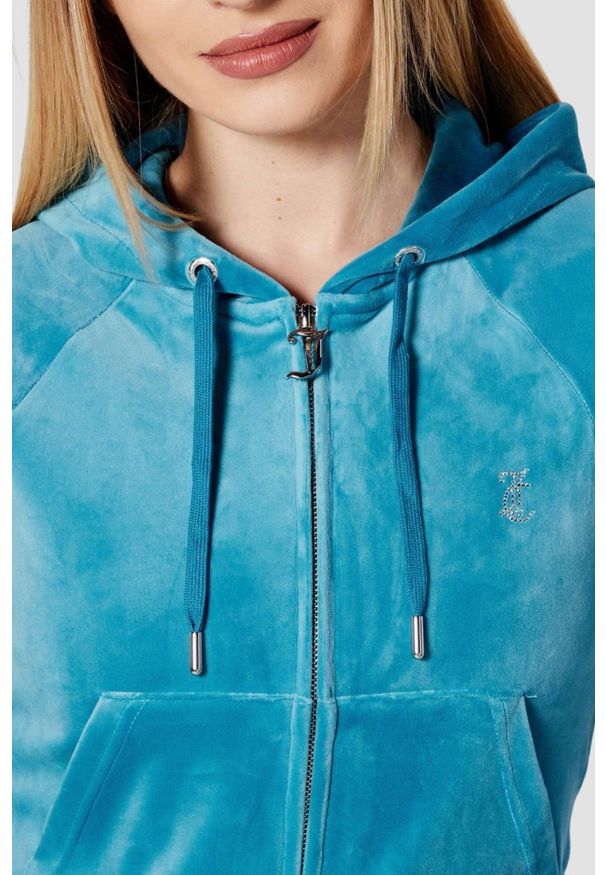 Juicy Couture - JUICY COUTURE Niebieska damska bluza Madison, Rozmiar L. Okazja: na co dzień. Kolor: niebieski. Materiał: materiał. Styl: casual, klasyczny