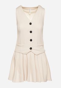 Born2be - Jasnobeżowa Sukienka Góra w Stylu Kamizelki i Rozkloszowany Dół Eviraia. Okazja: na co dzień. Typ kołnierza: dekolt w kształcie V. Kolor: beżowy. Typ sukienki: rozkloszowane. Styl: klasyczny, casual #6