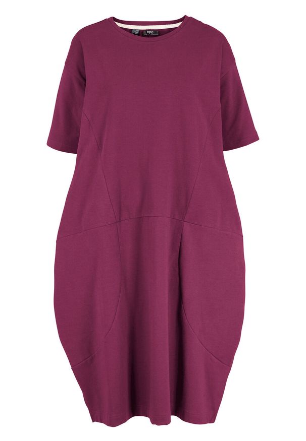 Sukienka bawełniana oversize, rękawy 1/2 bonprix jeżynowy. Kolor: fioletowy. Materiał: bawełna. Typ sukienki: oversize