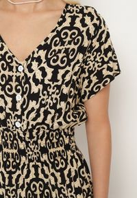 Born2be - Czarno-Beżowa Bawełniana Sukienka z Dekoltem w Serek Zapinana na Guziki z Gumką w Pasie Kelea. Okazja: na co dzień. Typ kołnierza: dekolt w serek. Kolor: czarny. Materiał: bawełna. Typ sukienki: proste. Styl: wizytowy, casual, klasyczny, elegancki #6