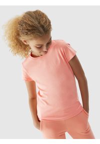4f - T-shirt gładki dziewczęcy. Kolor: różowy. Materiał: bawełna. Wzór: gładki