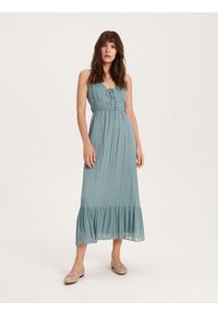 Reserved - Sukienka maxi na ramiączkach - turkusowy. Kolor: turkusowy. Materiał: tkanina. Długość rękawa: na ramiączkach. Wzór: gładki. Styl: klasyczny. Długość: maxi #1