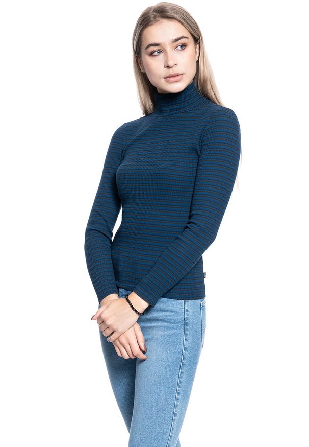 Lee - DAMSKI GOLF LEE LS STRIPED RIB TEE WASHED BLUE L40SYLLR 112108738. Typ kołnierza: golf