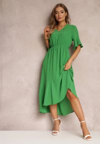Renee - Jasnozielona Sukienka Parthesio. Kolor: zielony. Materiał: materiał, wiskoza. Długość rękawa: krótki rękaw. Sezon: lato. Długość: midi #3