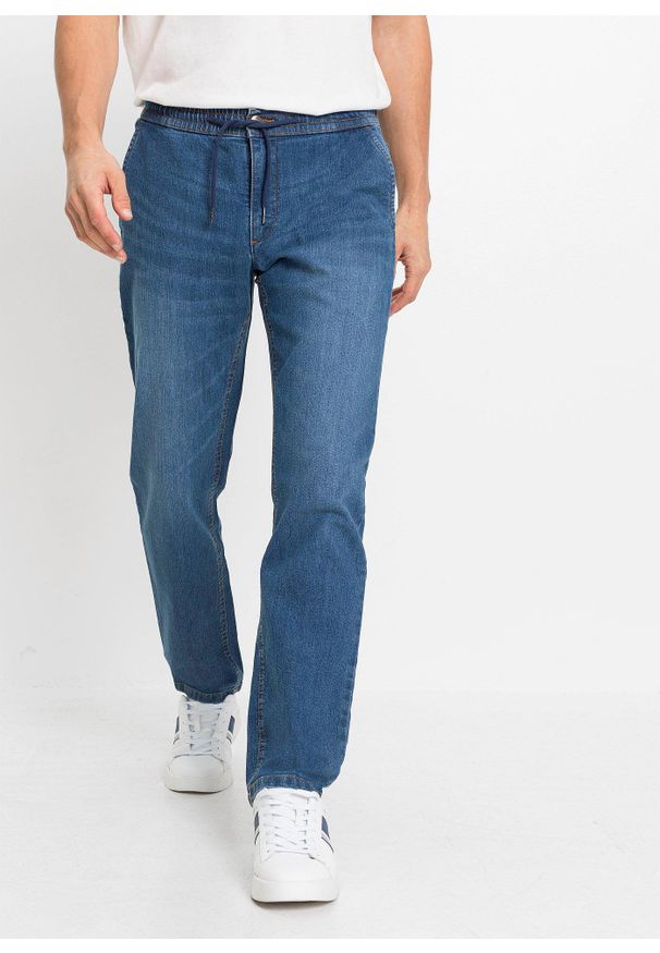 bonprix - Lekkie jeansy ze stretchem z gumką w talii, regular fit straight. Kolor: niebieski