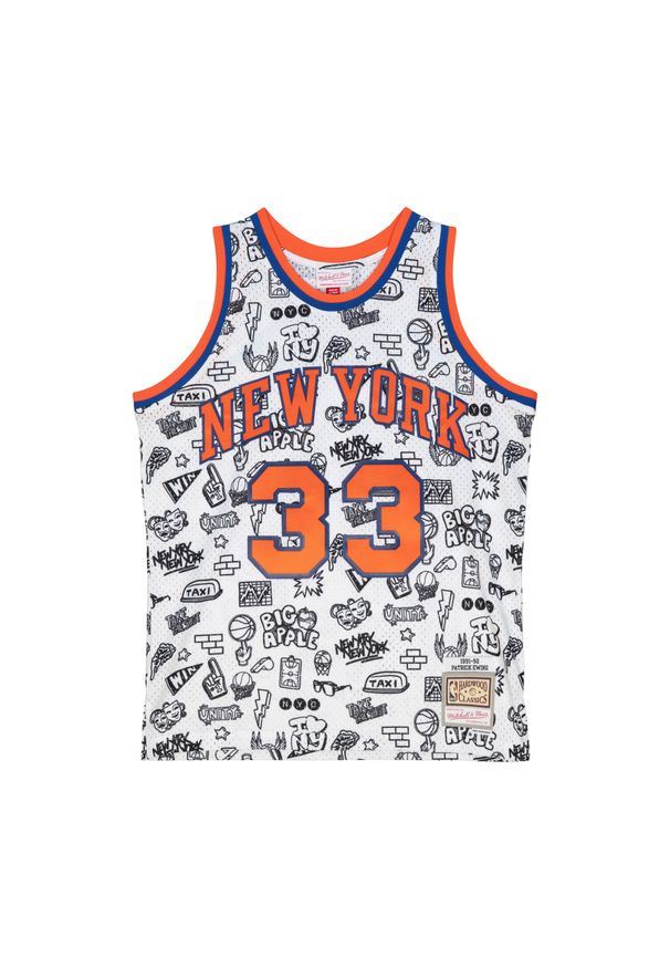 Mitchell & Ness - Jersey New York Knicks NBA Doodle Swingman 1991 Patrick Ewing. Kolor: biały. Materiał: jersey. Sport: koszykówka