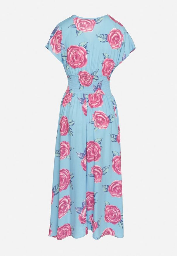 Born2be - Niebieska Kopertowa Sukienka z Bawełną w Kwiaty Tdivana. Okazja: na spacer. Typ kołnierza: dekolt w kształcie V. Kolor: niebieski. Materiał: bawełna. Wzór: kwiaty. Sezon: wiosna, lato. Typ sukienki: kopertowe. Styl: elegancki