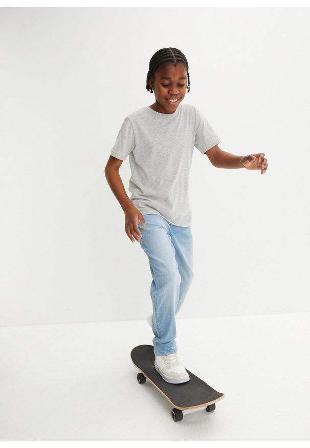 bonprix - Dżinsy ze stretchem loose fit z regulowanym paskiem, prosta nogawka. Kolor: niebieski