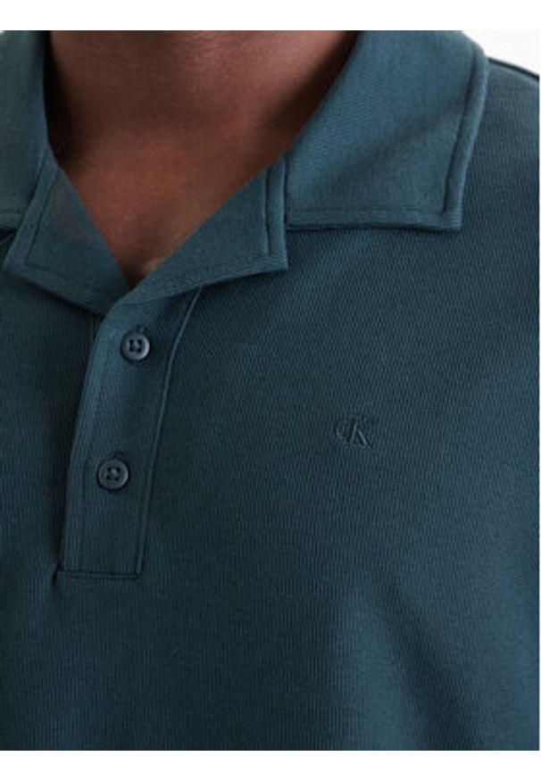 Calvin Klein Jeans Polo Easy Micro Waffle LV04RF205G Zielony Regular Fit. Typ kołnierza: polo. Kolor: zielony. Materiał: bawełna
