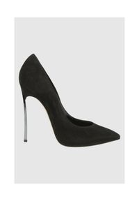 Casadei - CASADEI Czarne damskie szpilki Pump Blade zamszowe, Rozmiar 39. Nosek buta: szpiczasty. Kolor: czarny. Materiał: zamsz. Obcas: na szpilce. Wysokość obcasa: średni