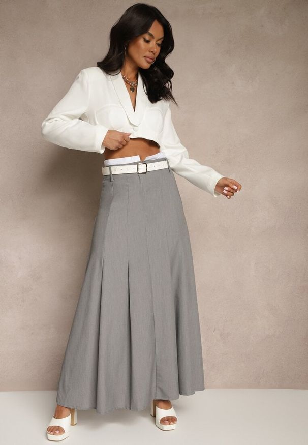 Renee - Szara Spódnica Długa Rozkloszowana High Waist Leoraia. Okazja: na spotkanie biznesowe, na co dzień. Stan: podwyższony. Kolor: szary. Długość: długie. Styl: casual, elegancki, biznesowy
