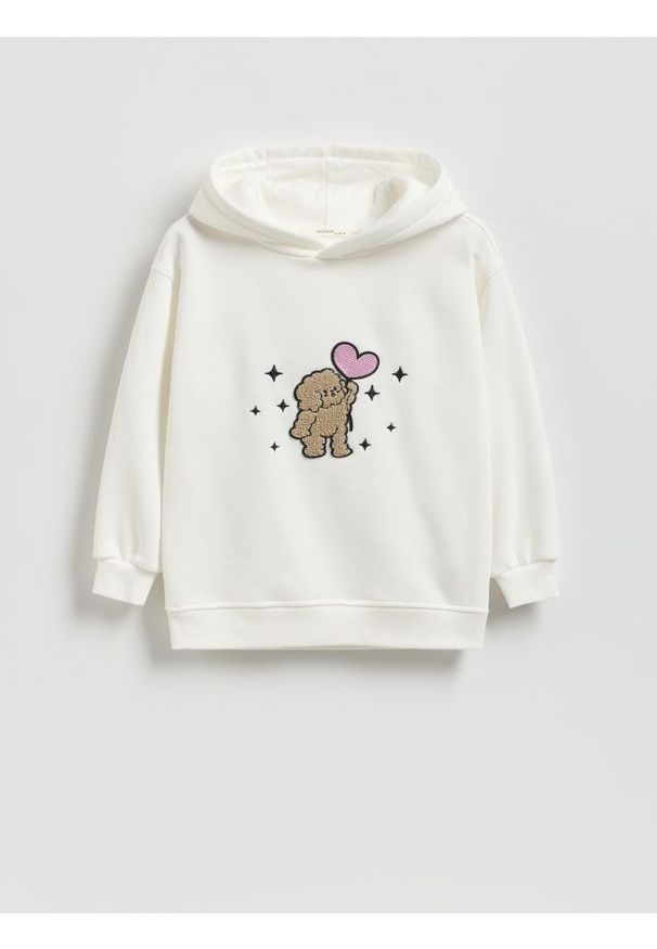 Reserved - Bawełniana bluza z aplikacją Boffie & Poko - złamana biel. Materiał: bawełna. Wzór: aplikacja
