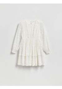 Reserved - Sukienka z metalizowaną nicią - złamana biel. Materiał: tkanina #1