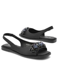 Czarne Sandały S.Barski Stylowe Płaskie Obuwie Damskie. Okazja: na co dzień. Zapięcie: pasek. Kolor: czarny. Wzór: aplikacja. Styl: elegancki #5