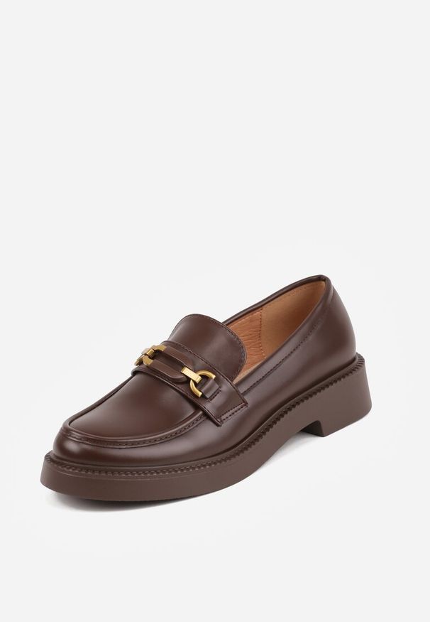 Renee - Brązowe Eleganckie Mokasyny VICES z Aplikacją i Wkładką ze Skóry Naturalnej Arinatta. Kolor: brązowy. Materiał: skóra. Wzór: aplikacja. Styl: elegancki