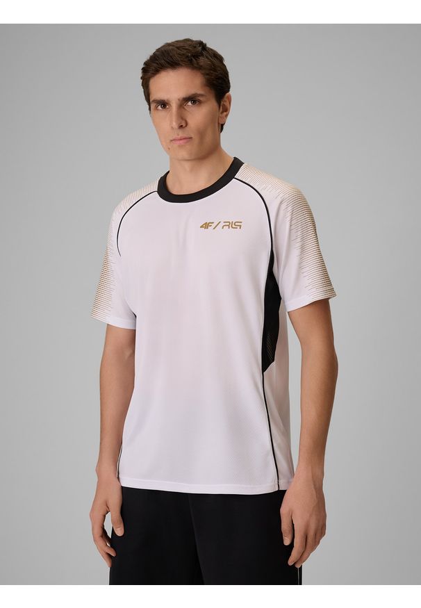 4f - 4F Koszulka treningowa szybkoschnąca męska 4F x Robert Lewandowski - biała XXL. Kolor: biały. Materiał: materiał. Sezon: lato. Sport: piłka nożna, fitness