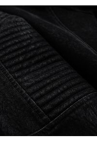 Ombre Clothing - Kurtka męska biker ze stójką w stylu retro – czarna V2. Typ kołnierza: kołnierzyk stójkowy. Kolor: czarny. Materiał: skóra, poliester, materiał. Styl: retro #4