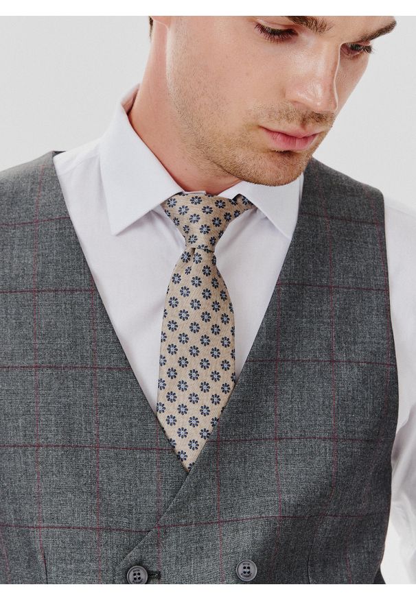 Pako Lorente - PAKO LORENTE – Szara dwurzędowa kamizelka męska w kratę. Okazja: na wesele, na ślub cywilny. Kolor: szary. Styl: młodzieżowy, elegancki