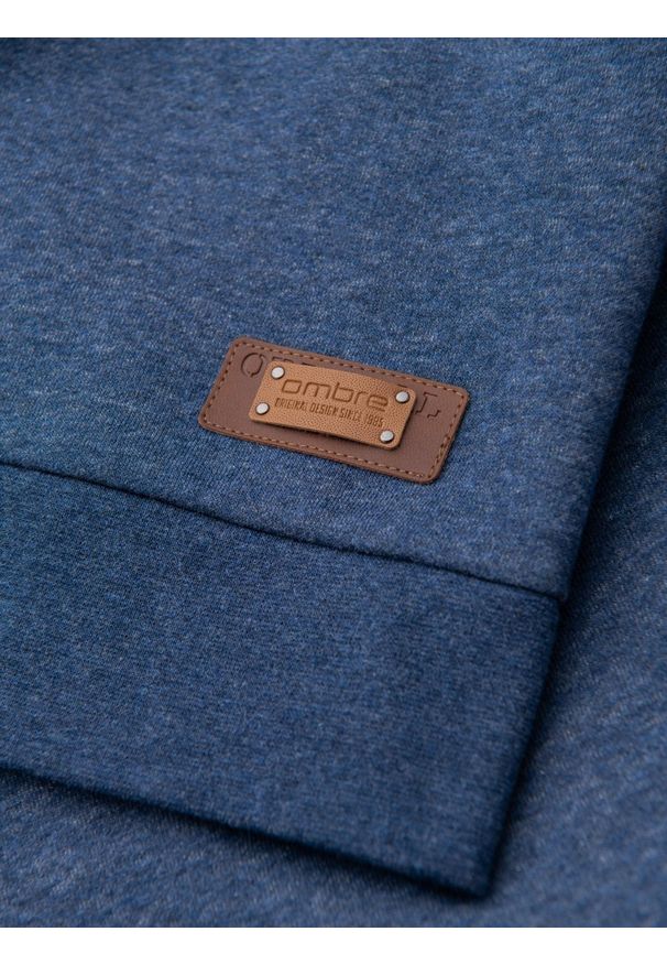 Ombre Clothing - Bluza męska dresowa z kapturem zapinana na guziki – granatowy melanż V1 OM-SSZP-0186 - XXL. Typ kołnierza: kaptur. Kolor: niebieski. Materiał: dresówka. Wzór: melanż. Styl: elegancki