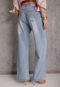 Renee - Niebieskie Jeansy Szerokie z Bawełną High Waist Ozdobione Wiązanym Sznurkiem Neviolla. Okazja: na co dzień. Stan: podwyższony. Kolor: niebieski. Wzór: aplikacja. Styl: casual #7