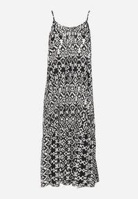 Born2be - Czarna Sukienka z Bawełny z Geometrycznym Motywem Koladiela. Okazja: na spacer. Kolor: czarny. Materiał: bawełna. Długość rękawa: na ramiączkach. Wzór: geometria. Sezon: lato #5