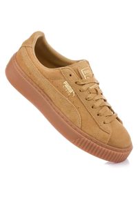 Puma - Damskie buty trampki sportowe PUMA SUEDE PLATFORM. Kolor: żółty. Obcas: na platformie. Model: Puma Suede. Sport: turystyka piesza