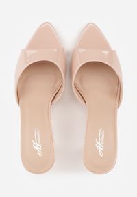 Born2be - Beżowe Klapki na Szpilce z Odkrytym Noskiem w Szpic Astranate. Kolor: beżowy. Materiał: jeans, len. Obcas: na szpilce. Styl: elegancki, klasyczny #4