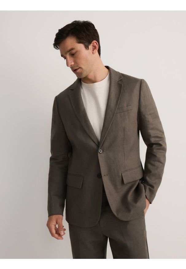 Reserved - Lniana marynarka regular fit - zielony. Kolor: zielony. Materiał: len