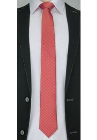 Elegancki, Lśniący Krawat Męski w Drobny Rzucik -6,5cm- Chattier, Łososiowy. Kolor: różowy. Materiał: tkanina. Styl: elegancki #2