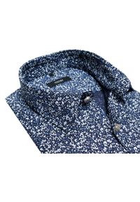 Mmer / Villaro - Koszule męskie - Granatowa koszula w drobne kwiatki Mmer A049. Kolor: niebieski. Materiał: bawełna, elastan, tkanina. Długość: długie. Wzór: kwiaty #1