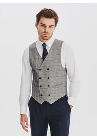 Pako Lorente - PAKO LORENTE - Szara dwurzędowa kamizelka męska w kratę. Kolor: szary. Materiał: poliester, wiskoza, elastan. Styl: elegancki, młodzieżowy #1